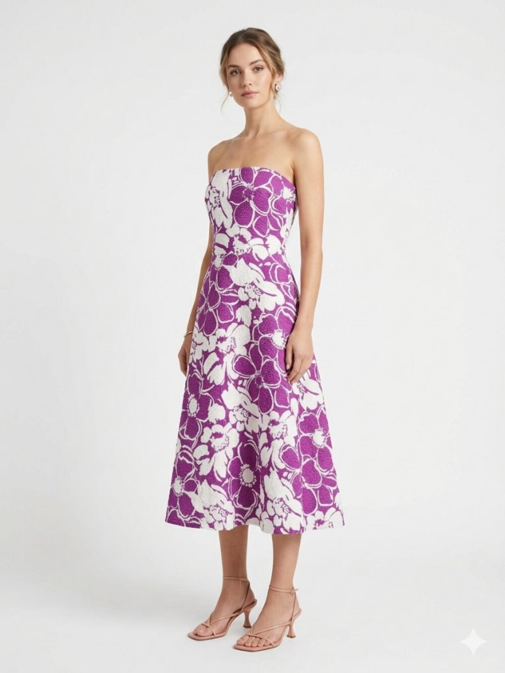 J.Crew Strapless Floral Matelassé Fit & Flare Dress - Purple & White Size 6 - Picture 2 of 10